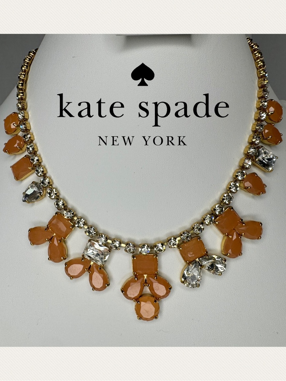 Kate Spade Statement Necklace Apricot Peach 12 KT  Gold Plated Secret Garden 18"